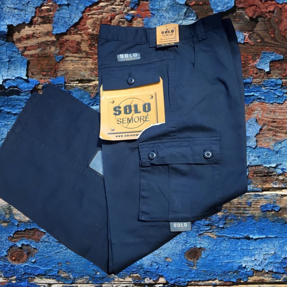 Vintage 90s Solo Semore Blue Mens Baggy Cargo Wide Leg pants Size 29 Skater NWT